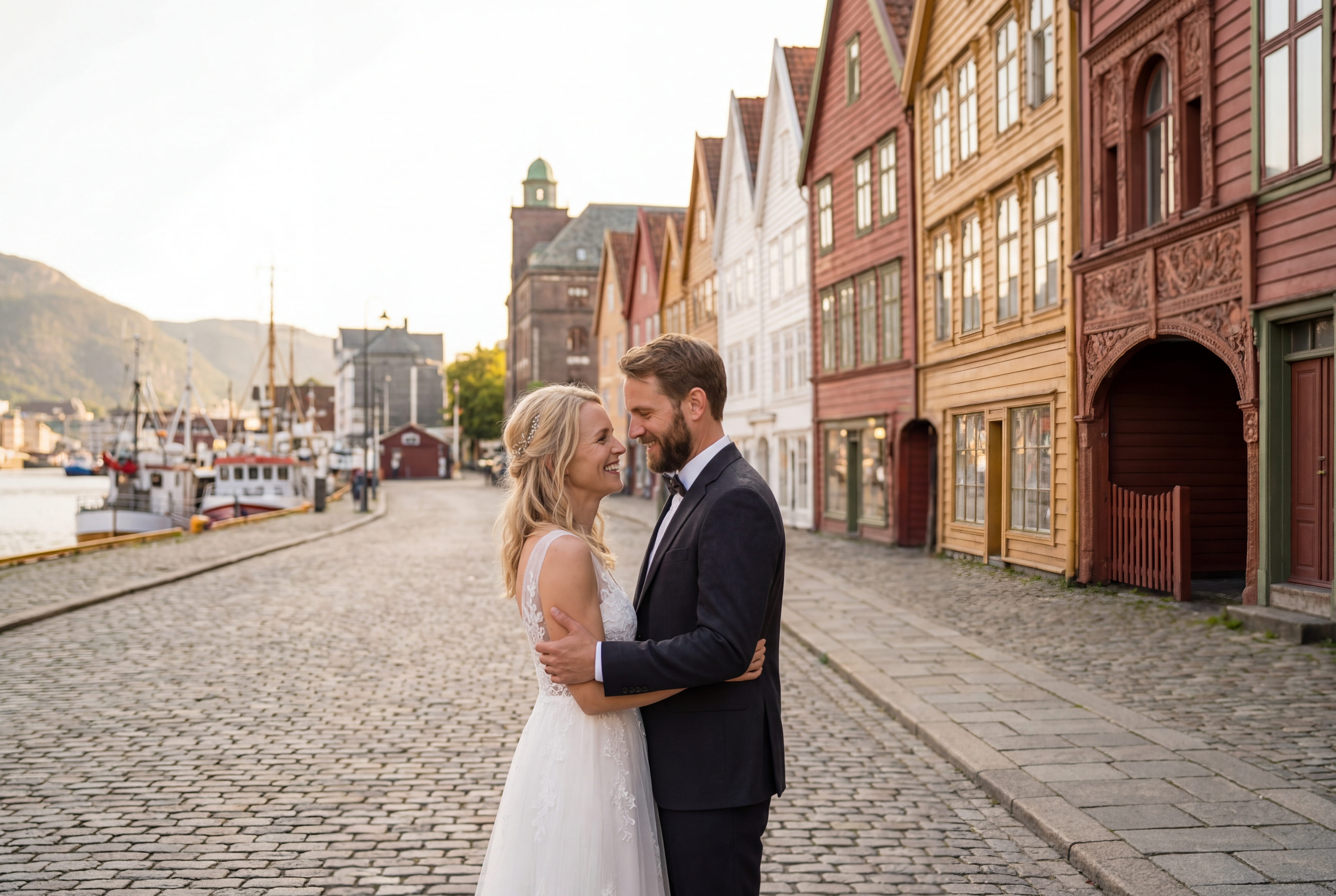 Bergen Bryggen Wharf wedding photography