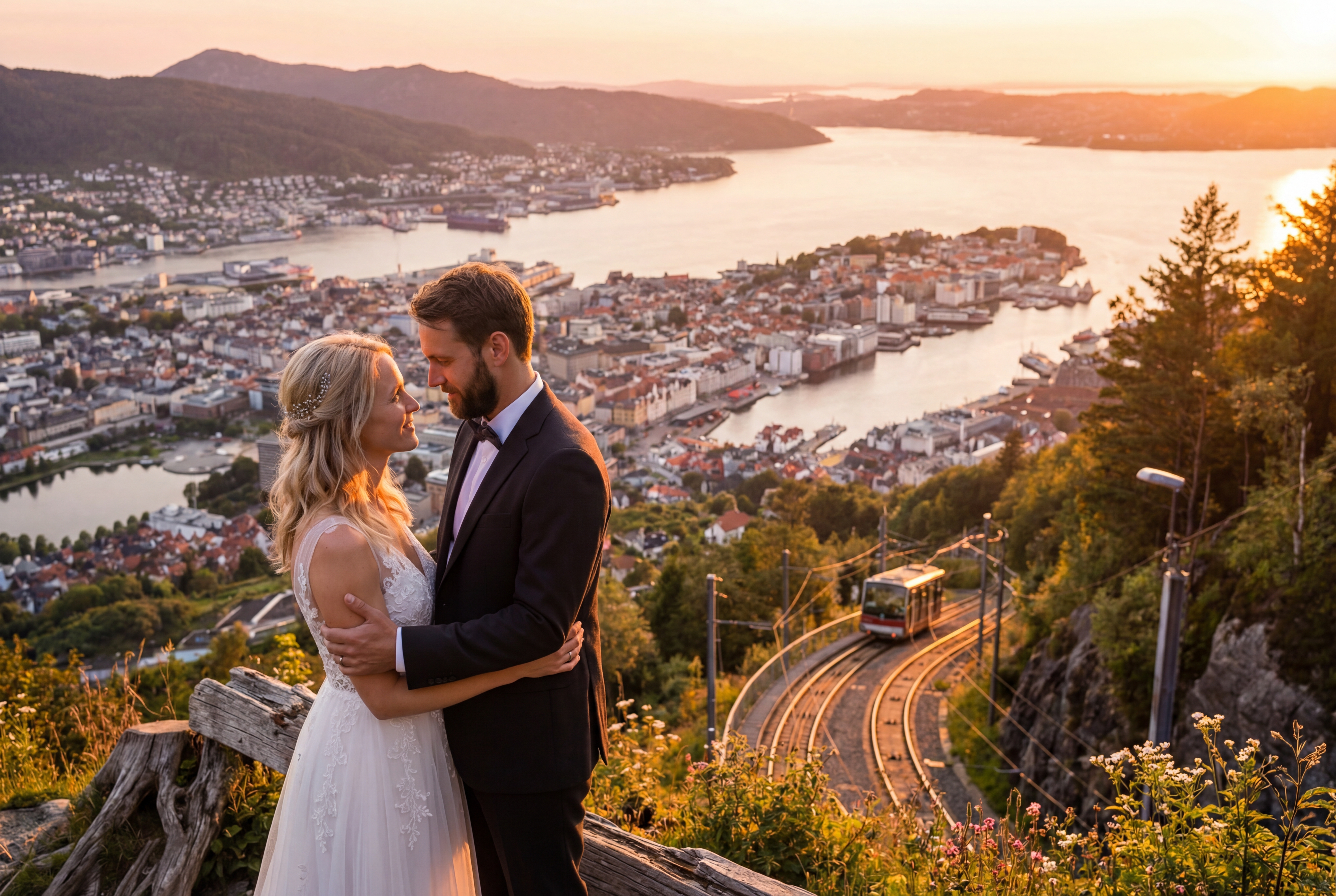 Bergen Mount Fløyen (via Fløibanen Funicular) wedding photography