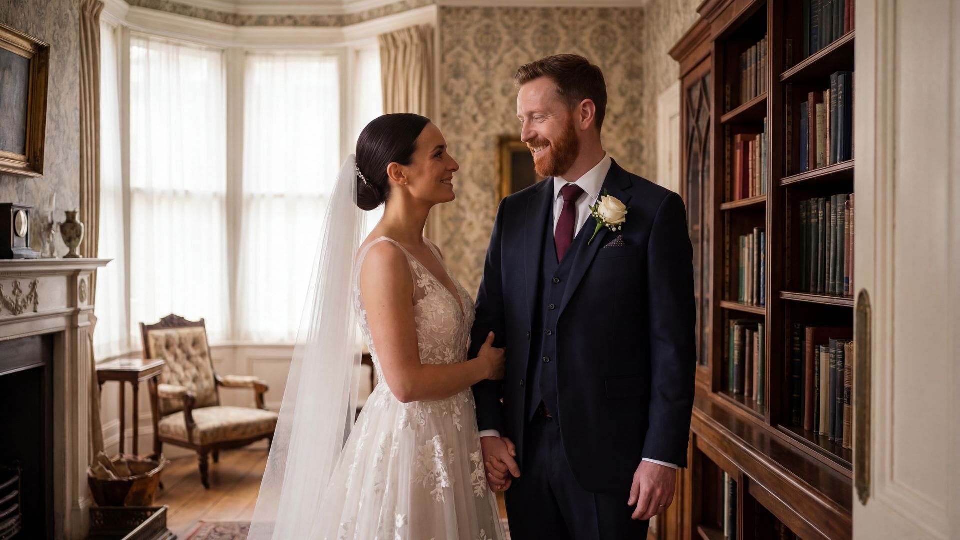 Manchester wedding photography — couple at an iconic Manchester landmark