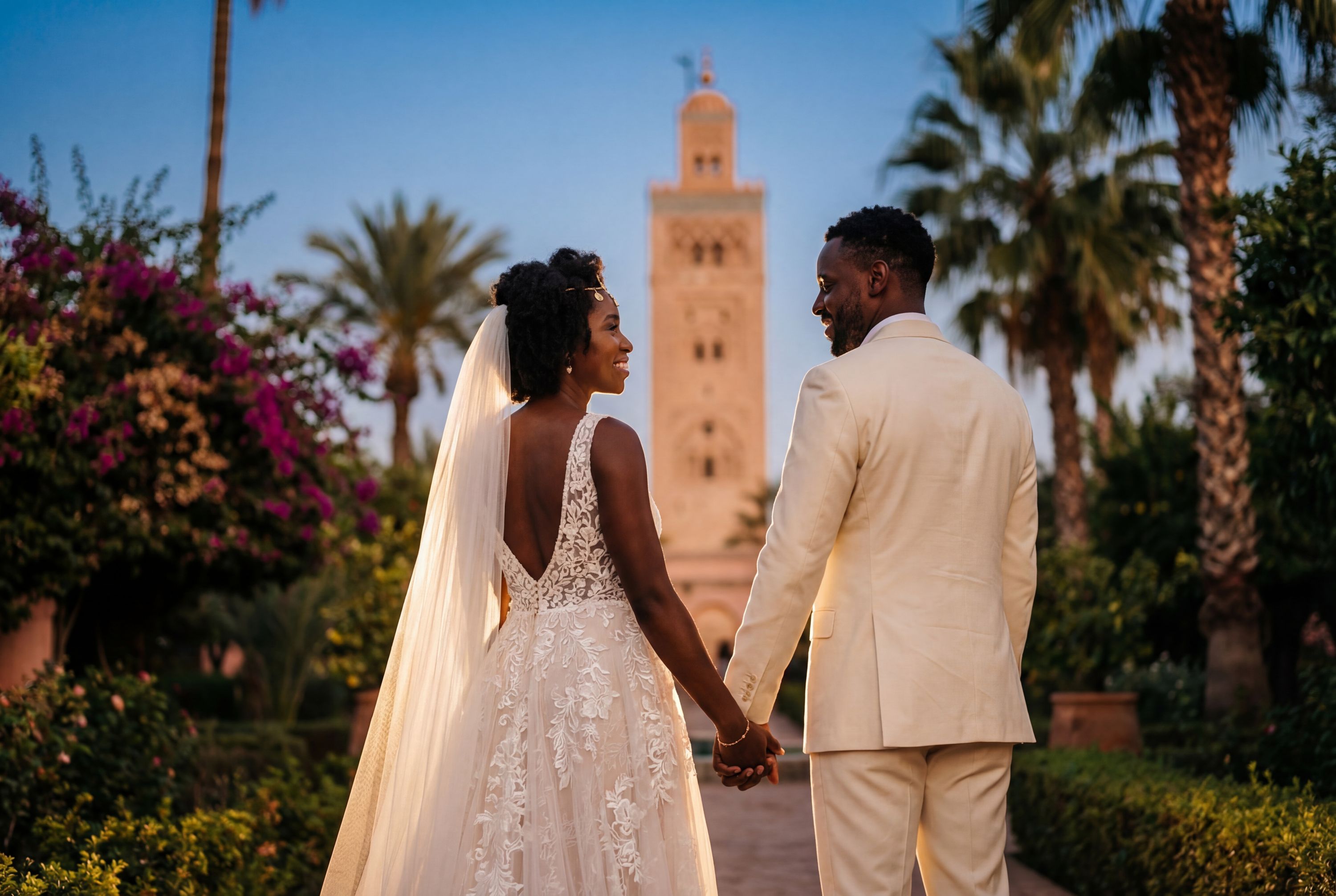 Koutoubia Mosque Gardens wedding photography Marrakech 