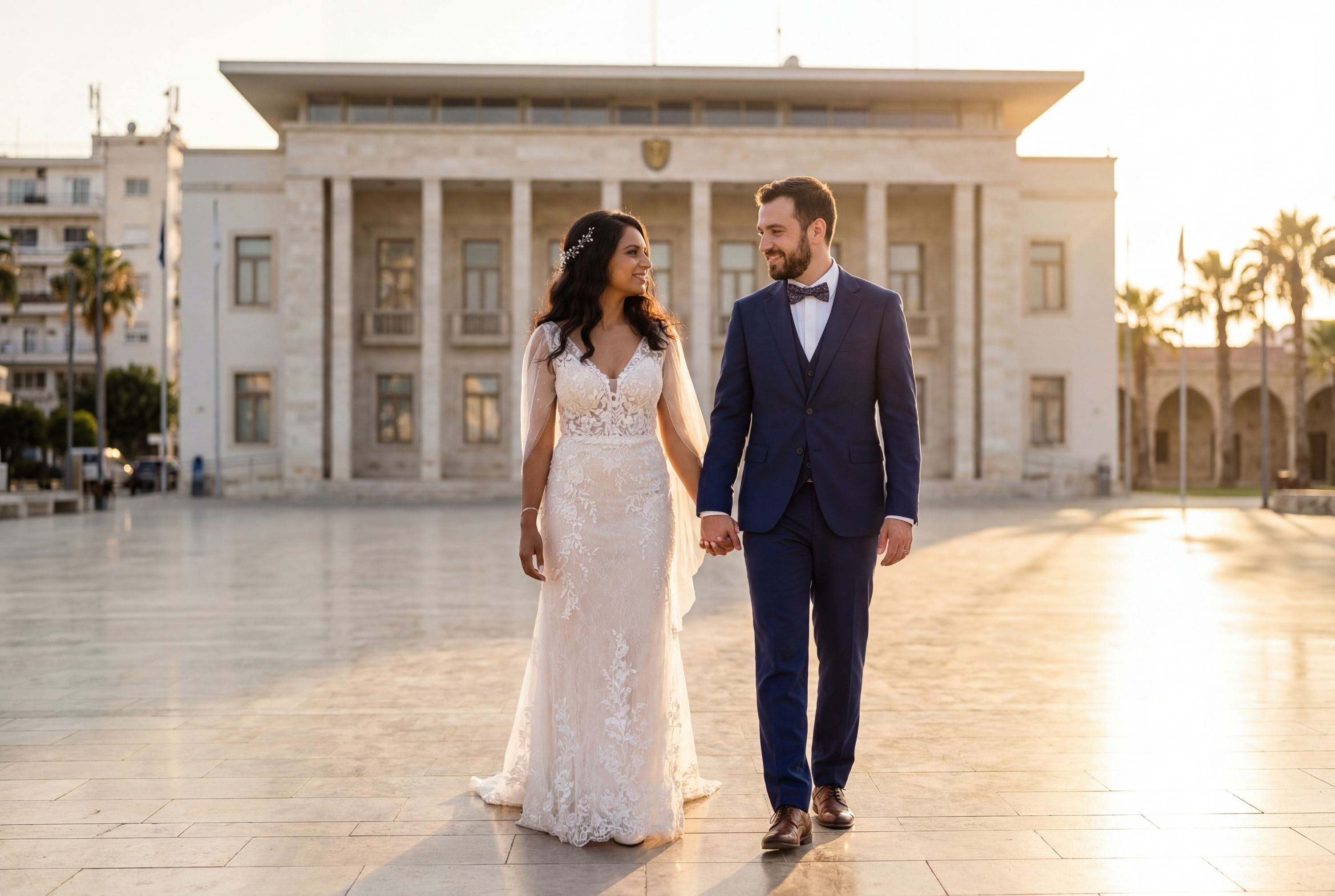 Larnaca wedding photography — couple at Church of Saint Lazarus with Byzantine architecture