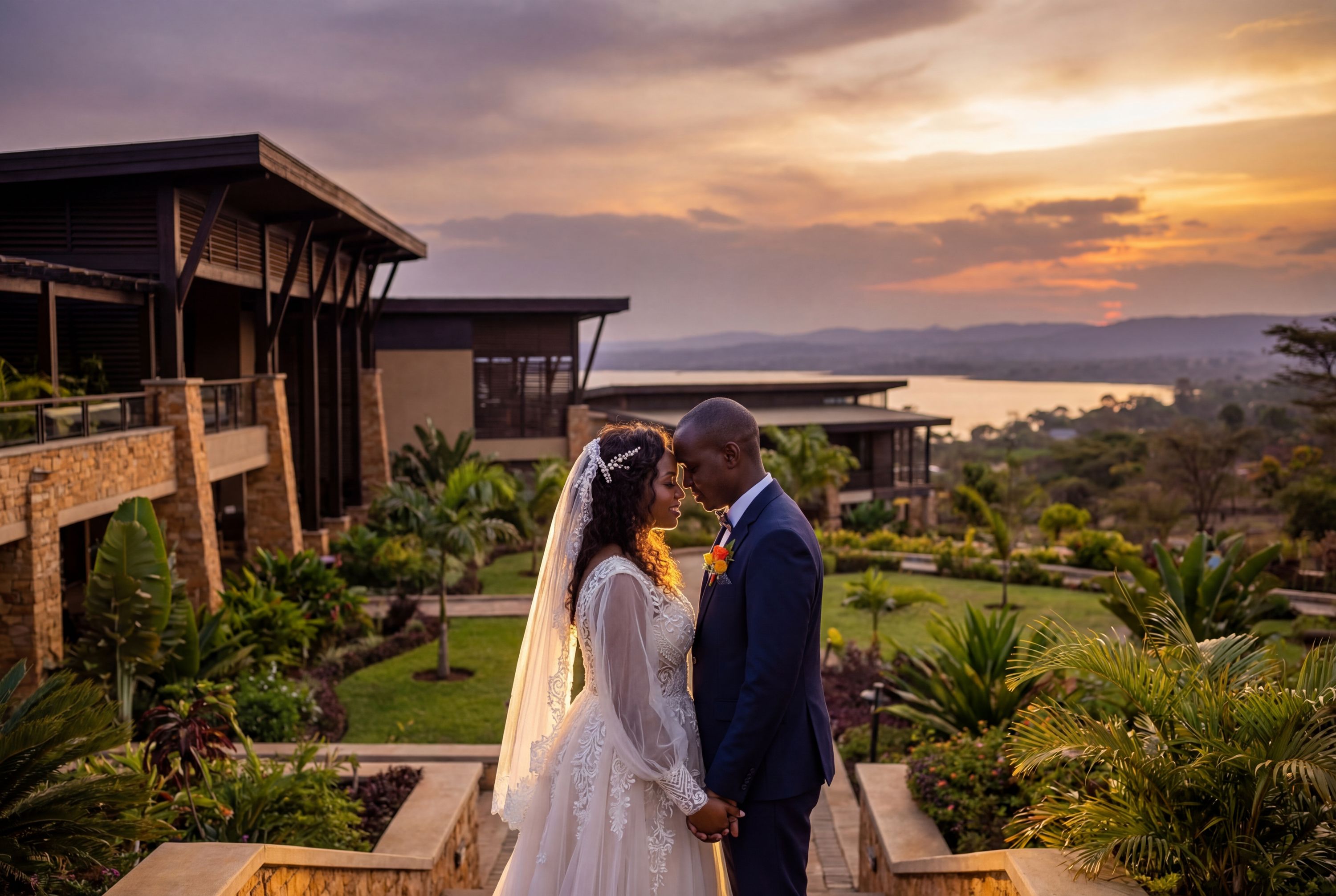 Kisumu wedding photography — couple at Hippo Point with stunning Lake Victoria sunset