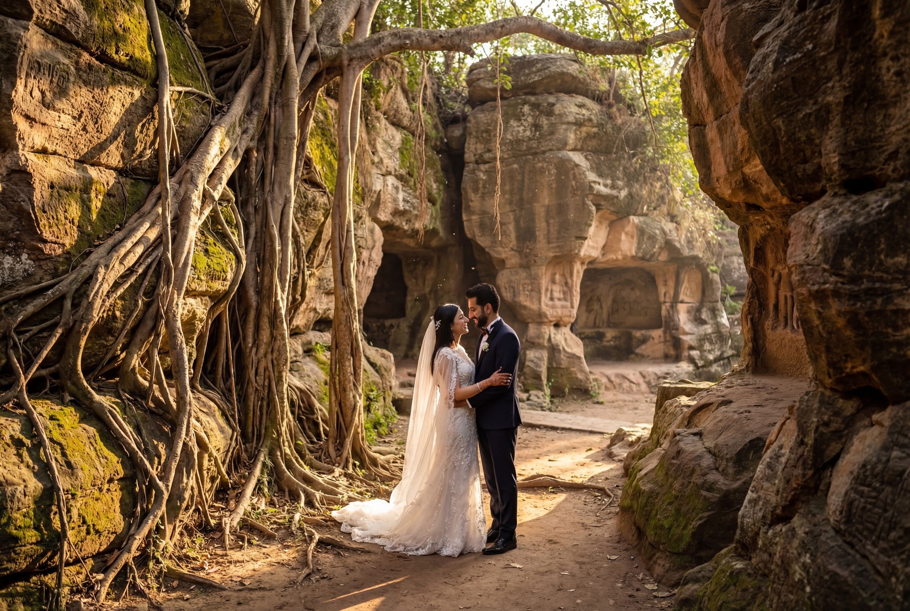 Islamabad wedding photography — couple at Faisal Mosque with Margalla Hills backdrop