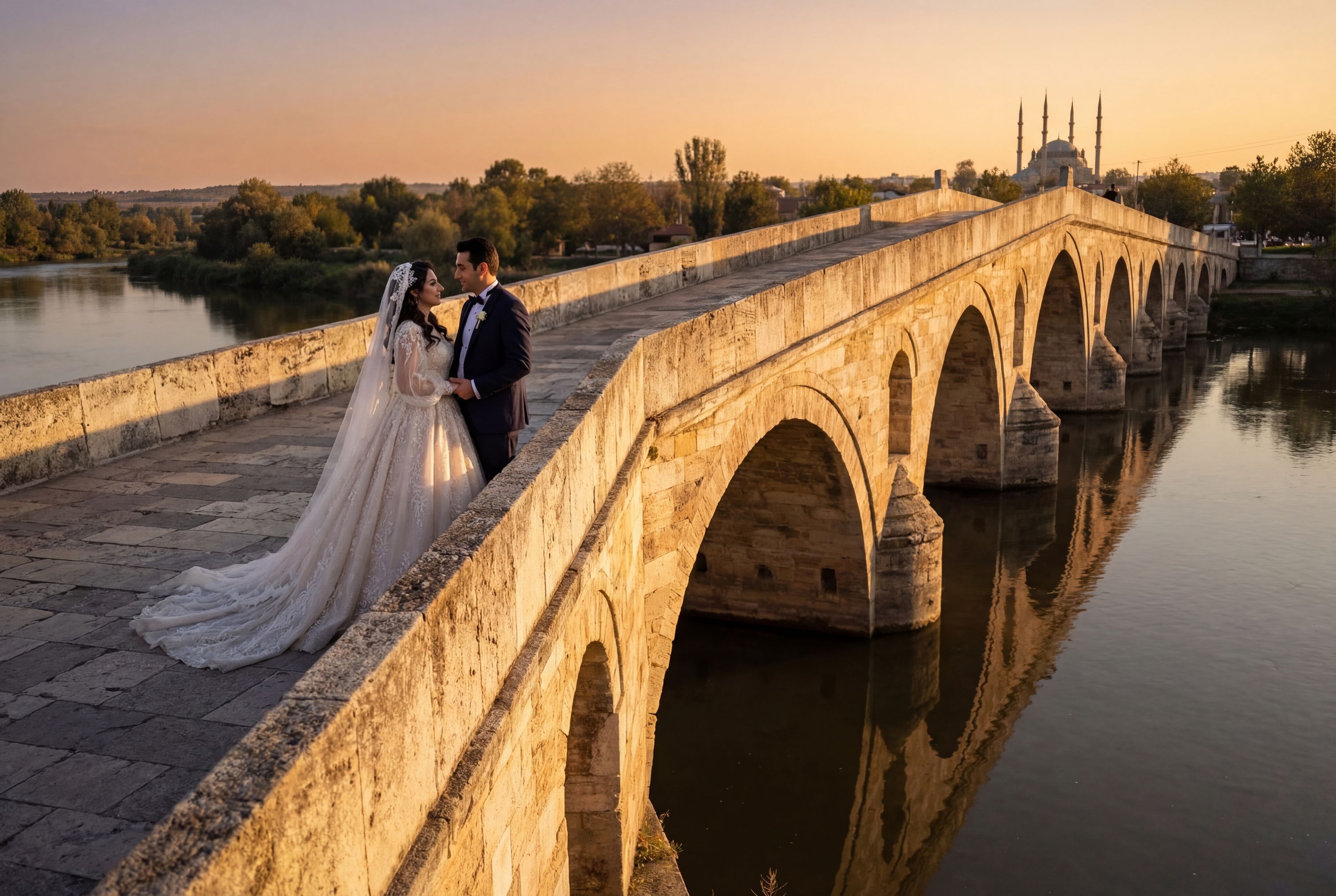 Tunca Bridge (Fatih Bridge) wedding photography Edirne 