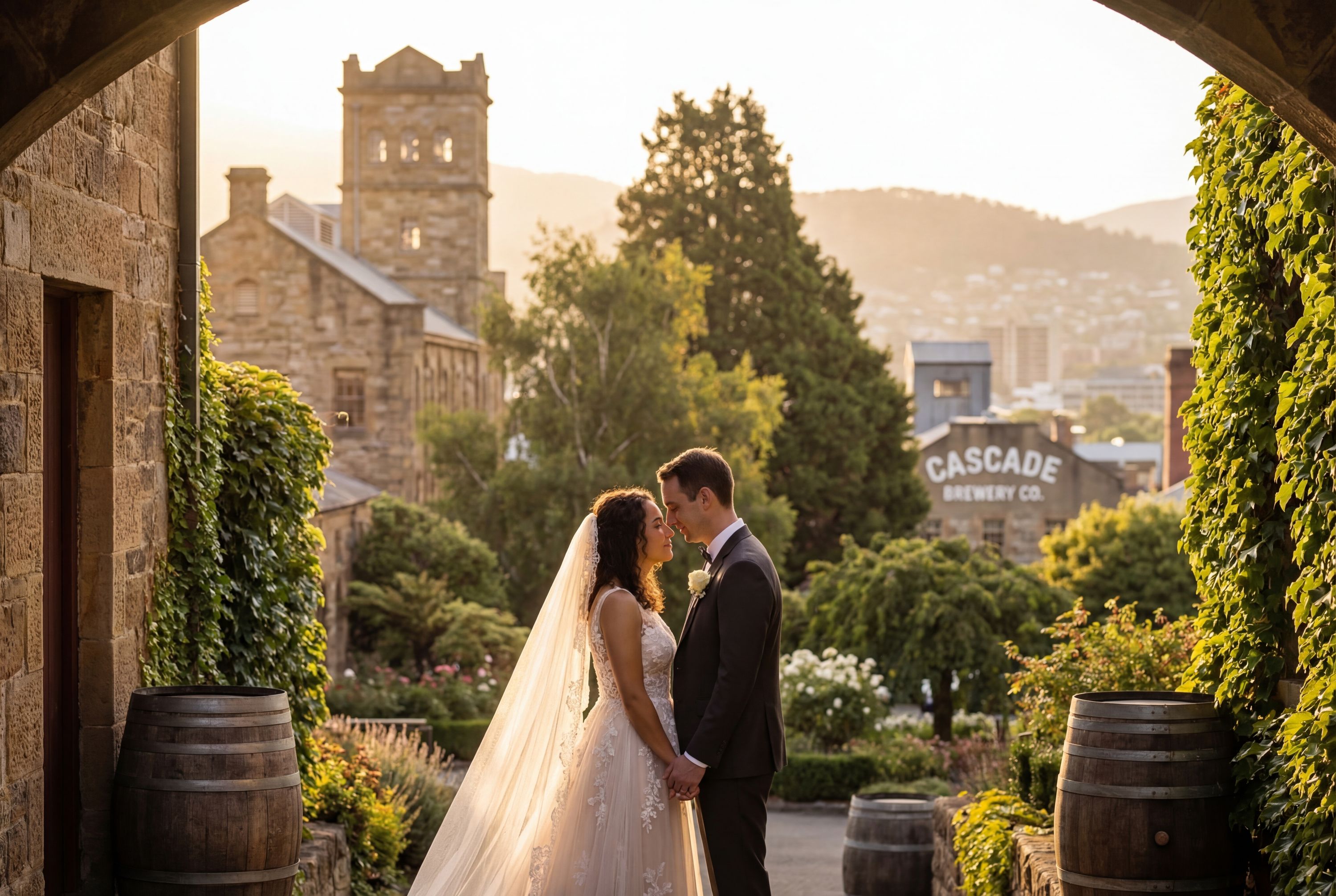 Hobart wedding photography — couple at the iconic Salamanca Place