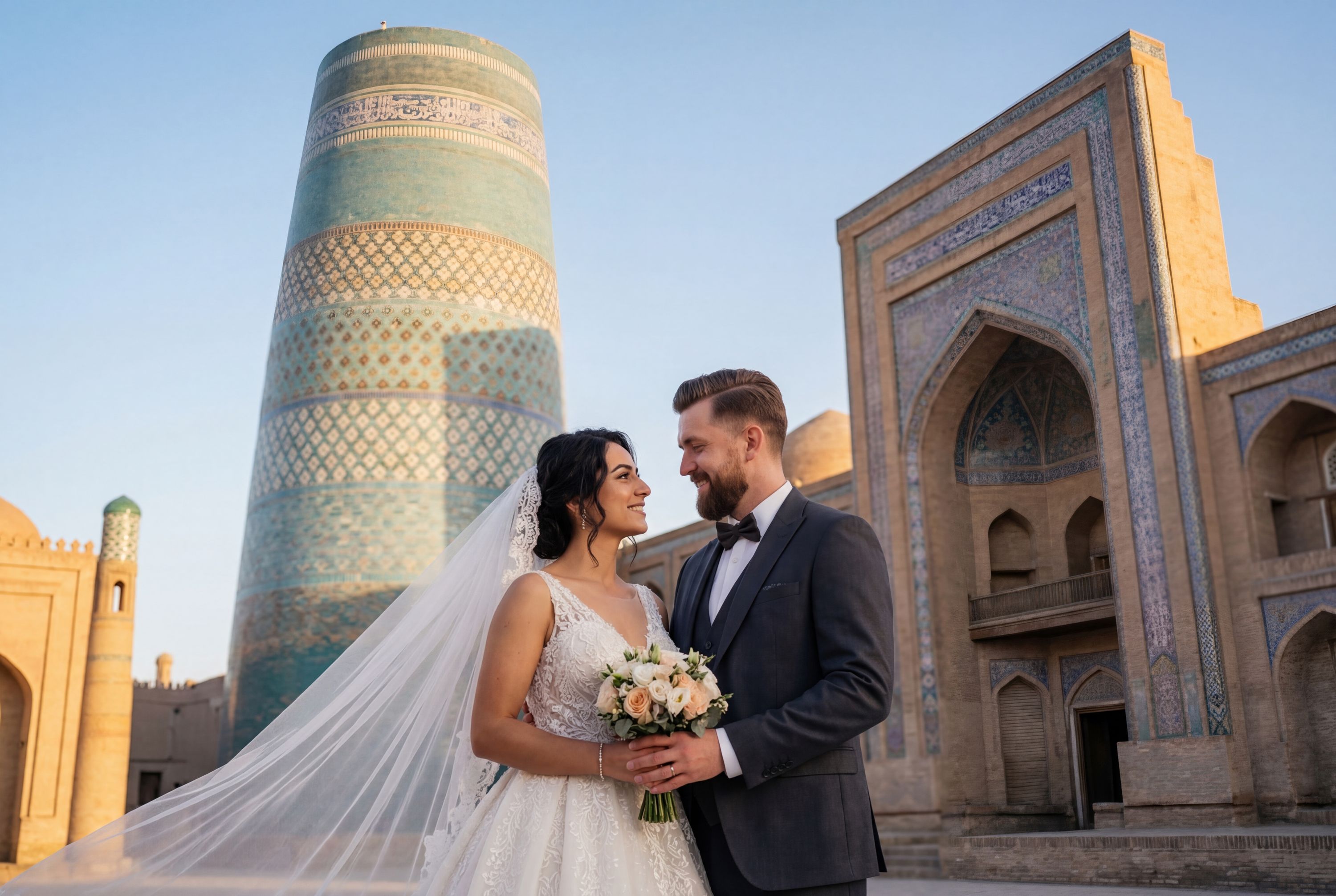Wedding photography Khiva - Islam Khodja Minaret and Madrasah