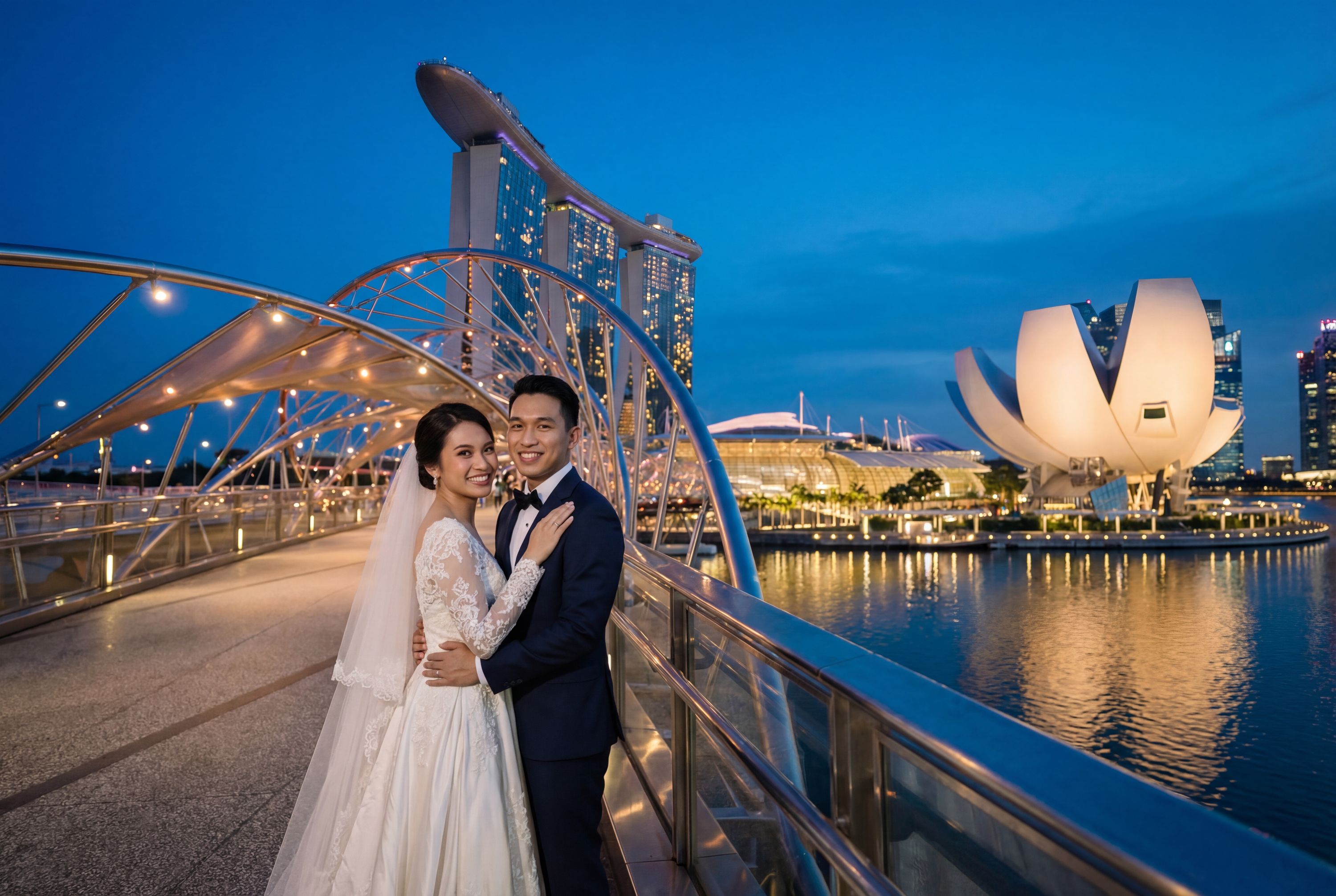 Marina Bay Sands Promenade & Helix Bridge wedding photography Singapore 
