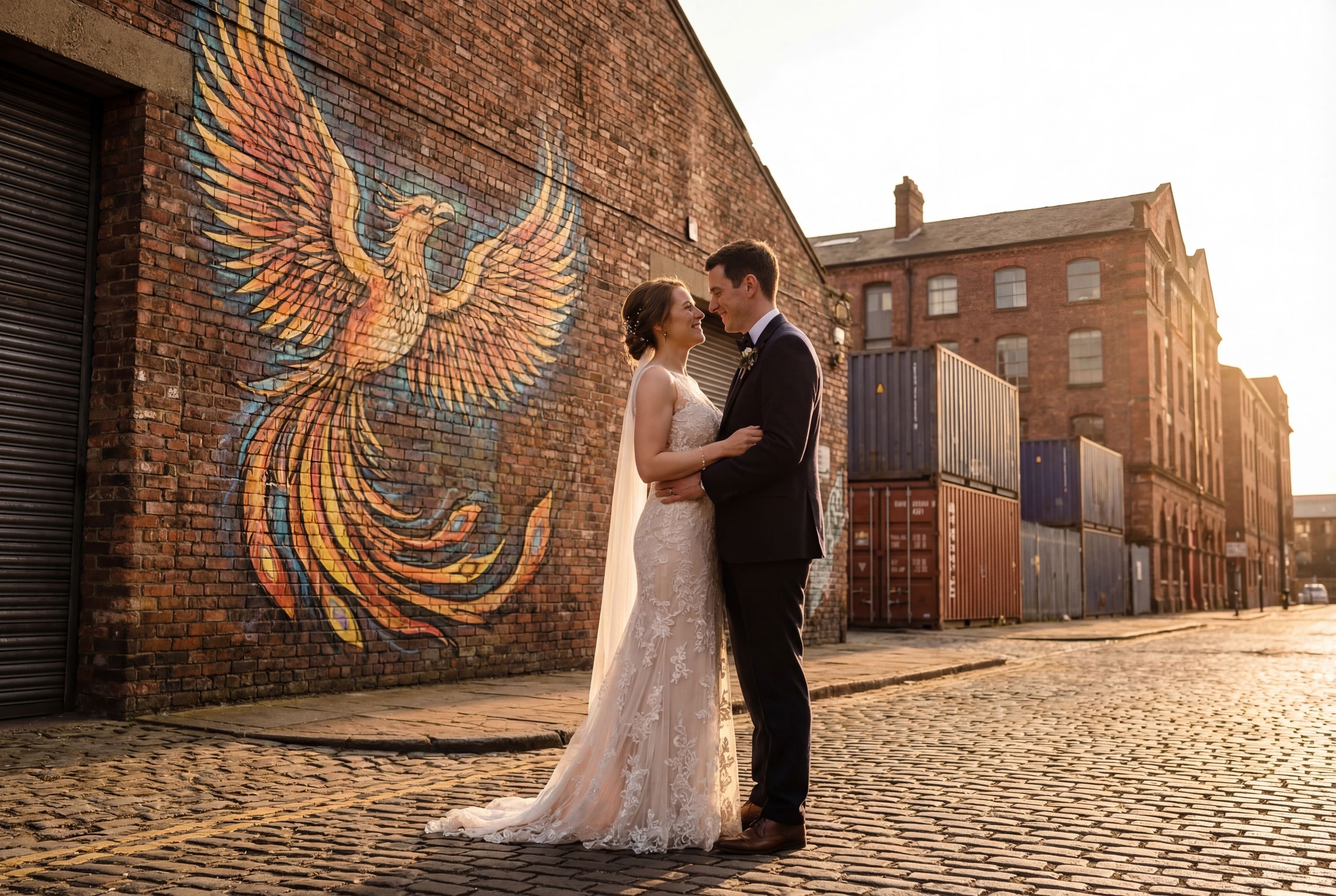 Liverpool wedding photography — couple at Royal Albert Dock with Mersey waterfront