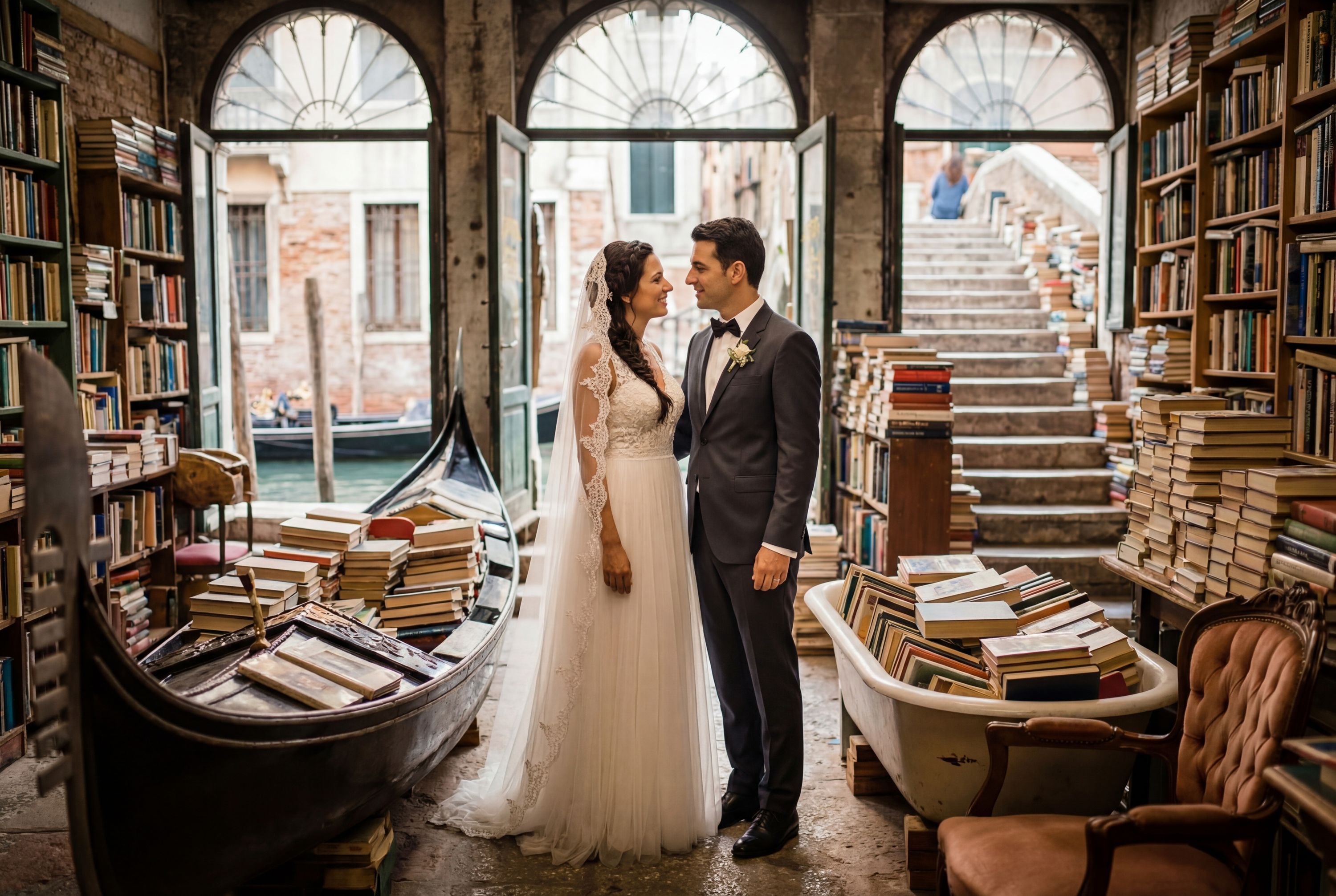 Libreria Acqua Alta wedding photography Venice 