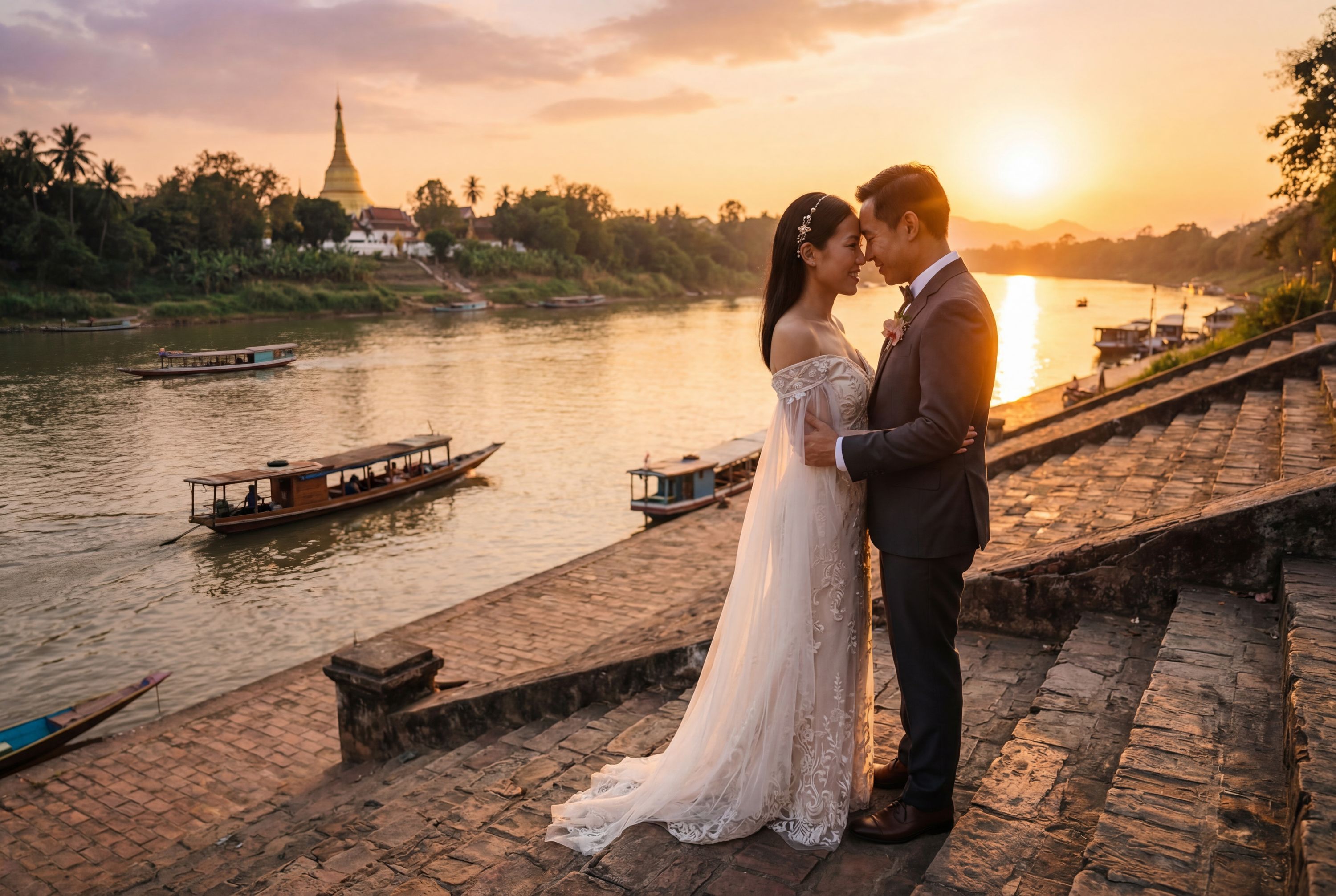 Wedding photography Luang Prabang - Mekong River Waterfront