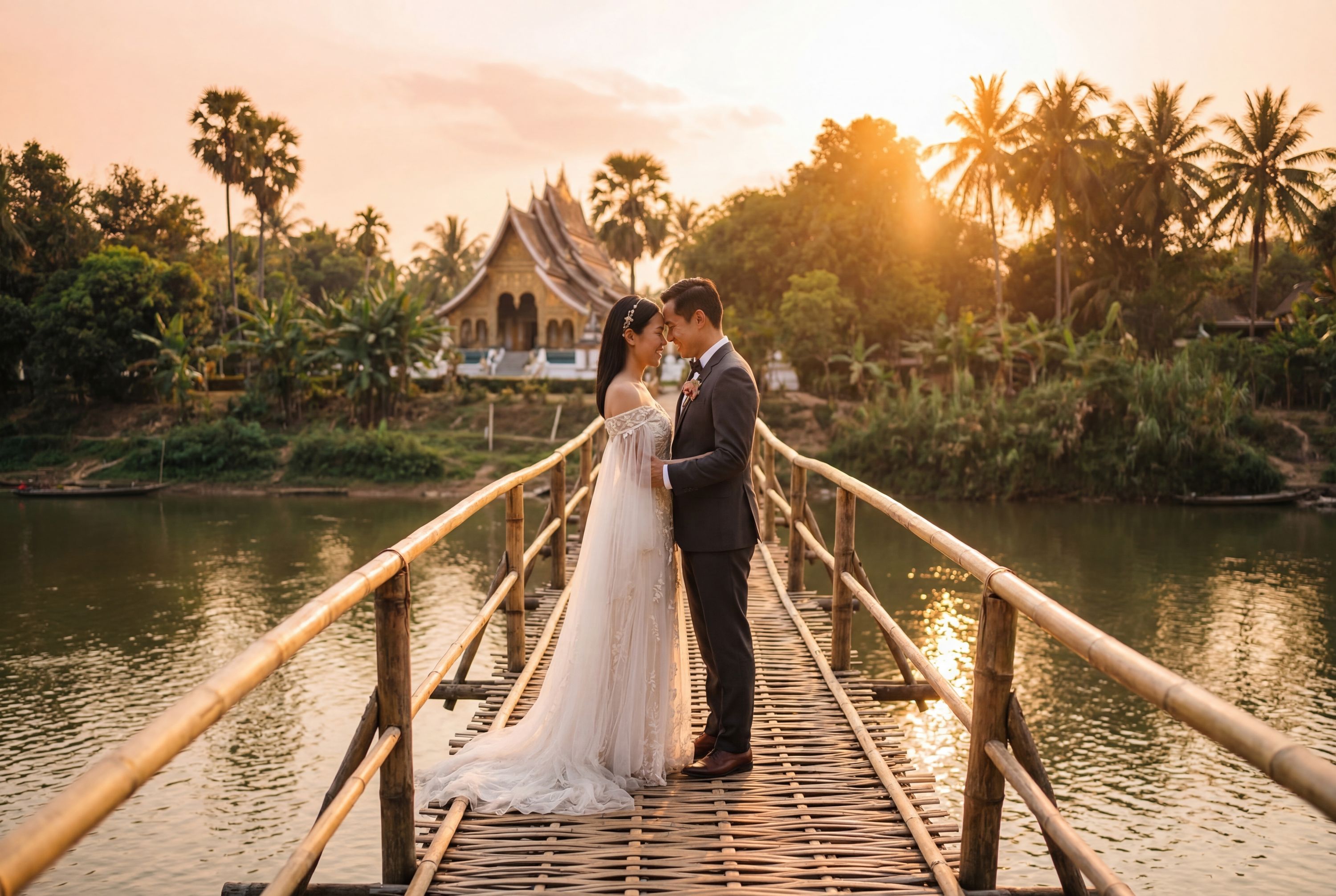 Wedding photography Luang Prabang - Nam Khan River Bamboo Bridge