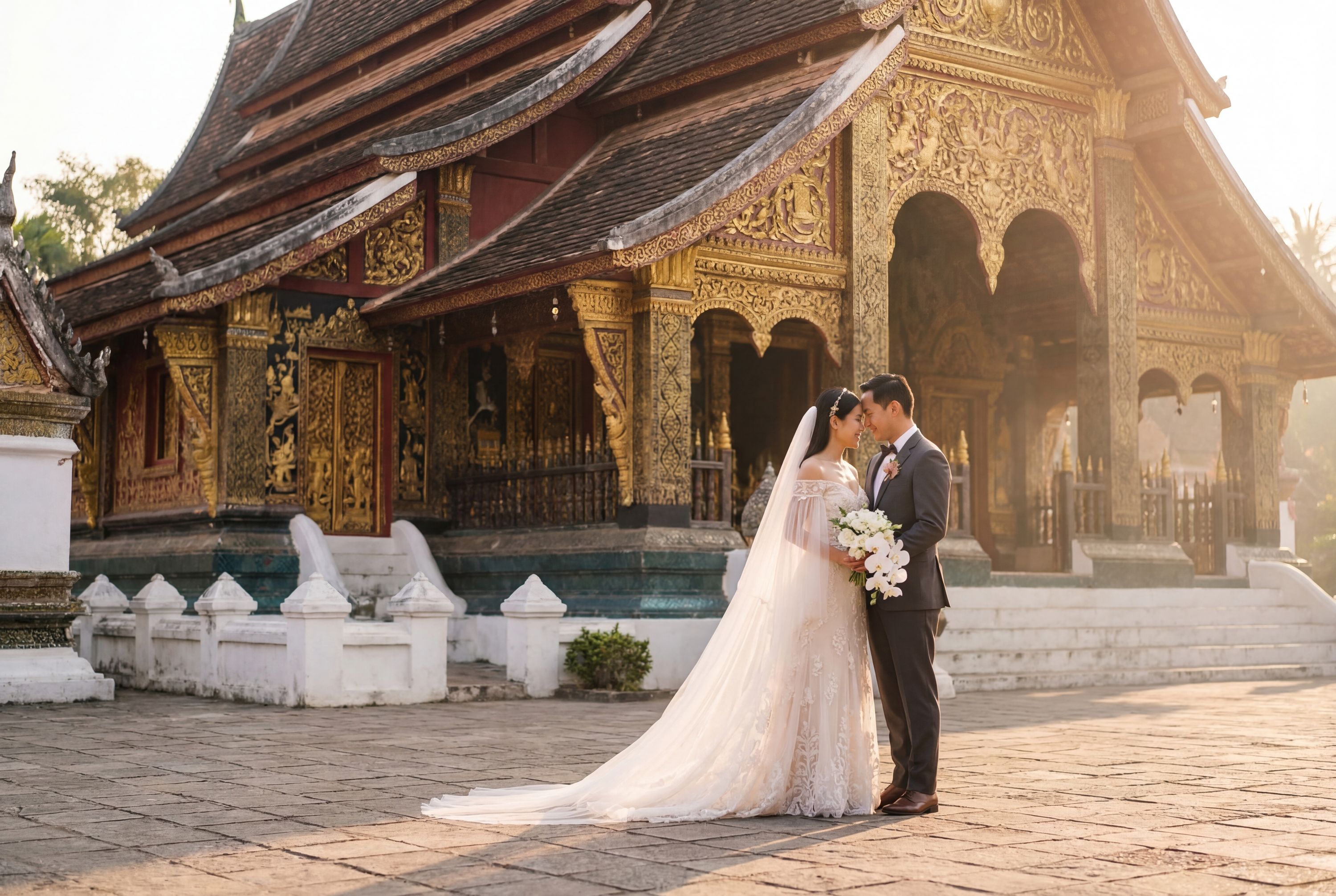 Wedding photography Luang Prabang - Wat Mai Suwannapumaham