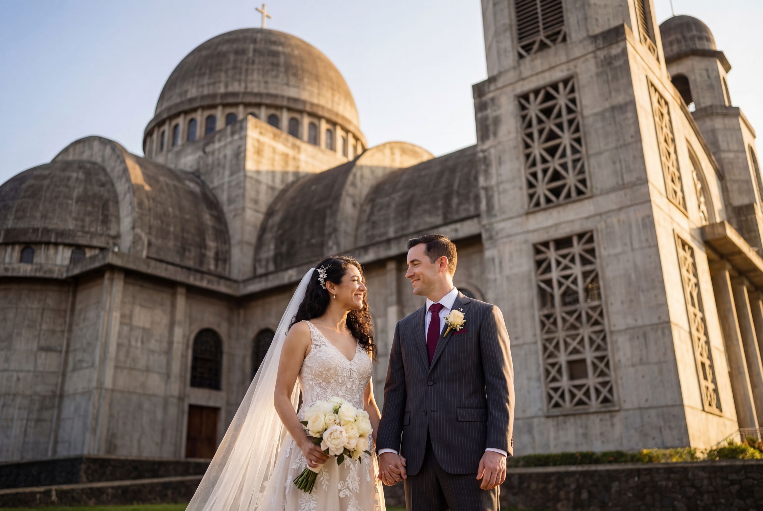 Managua wedding photography — couple at Tiscapa Lagoon with volcanic crater lake panorama