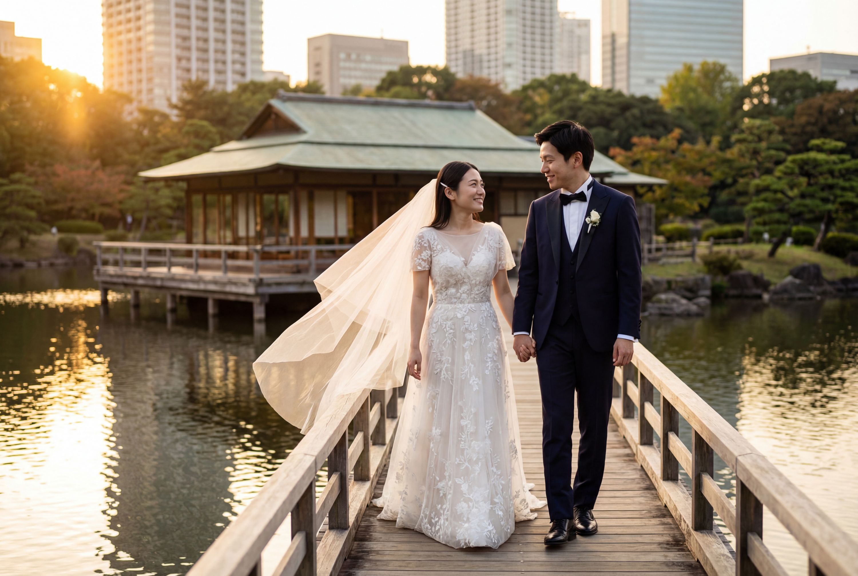 Hama-rikyu Gardens wedding photography Tokyo 