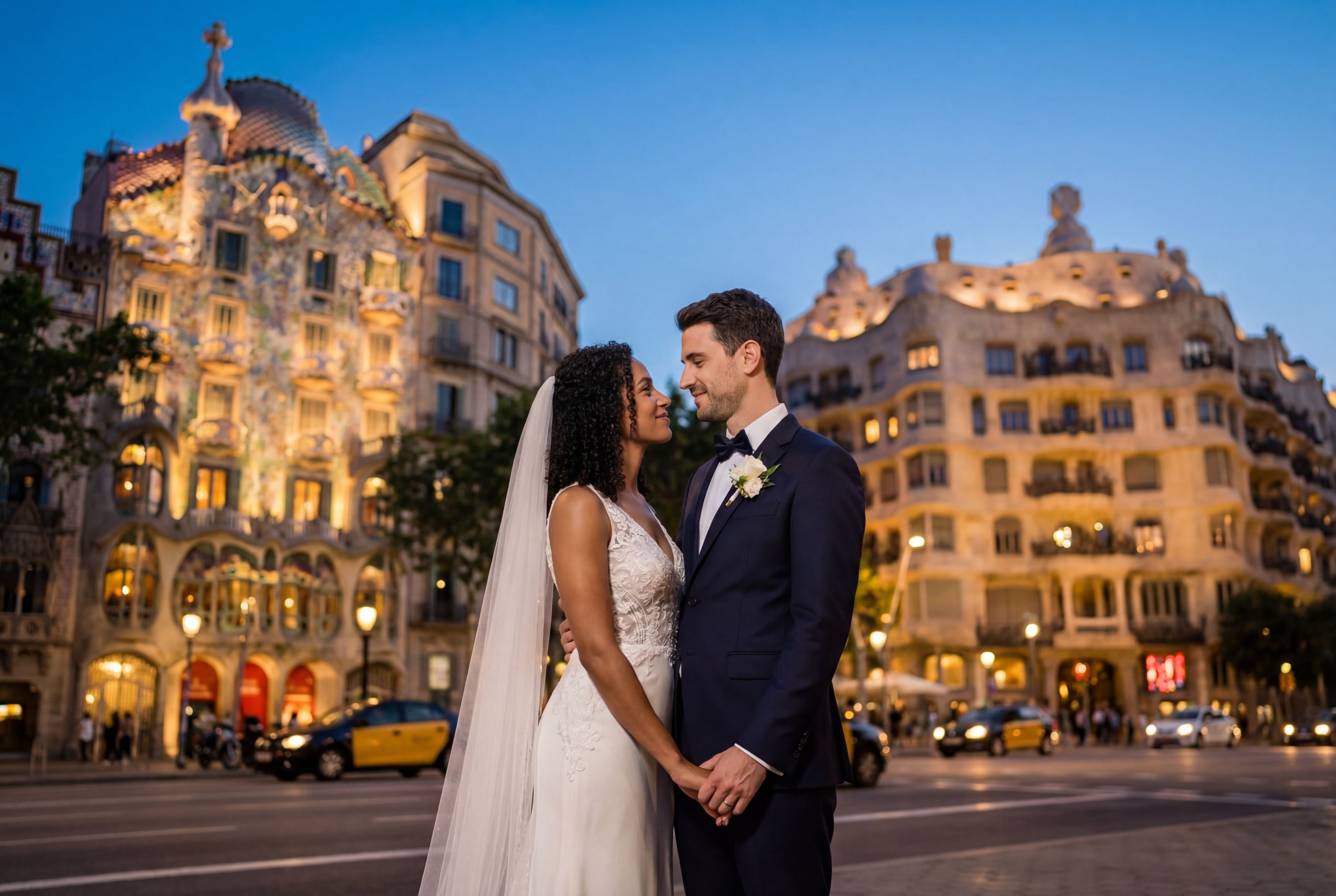 Passeig de Gràcia (Casa Batlló & Casa Milà) wedding photography Barcelona 