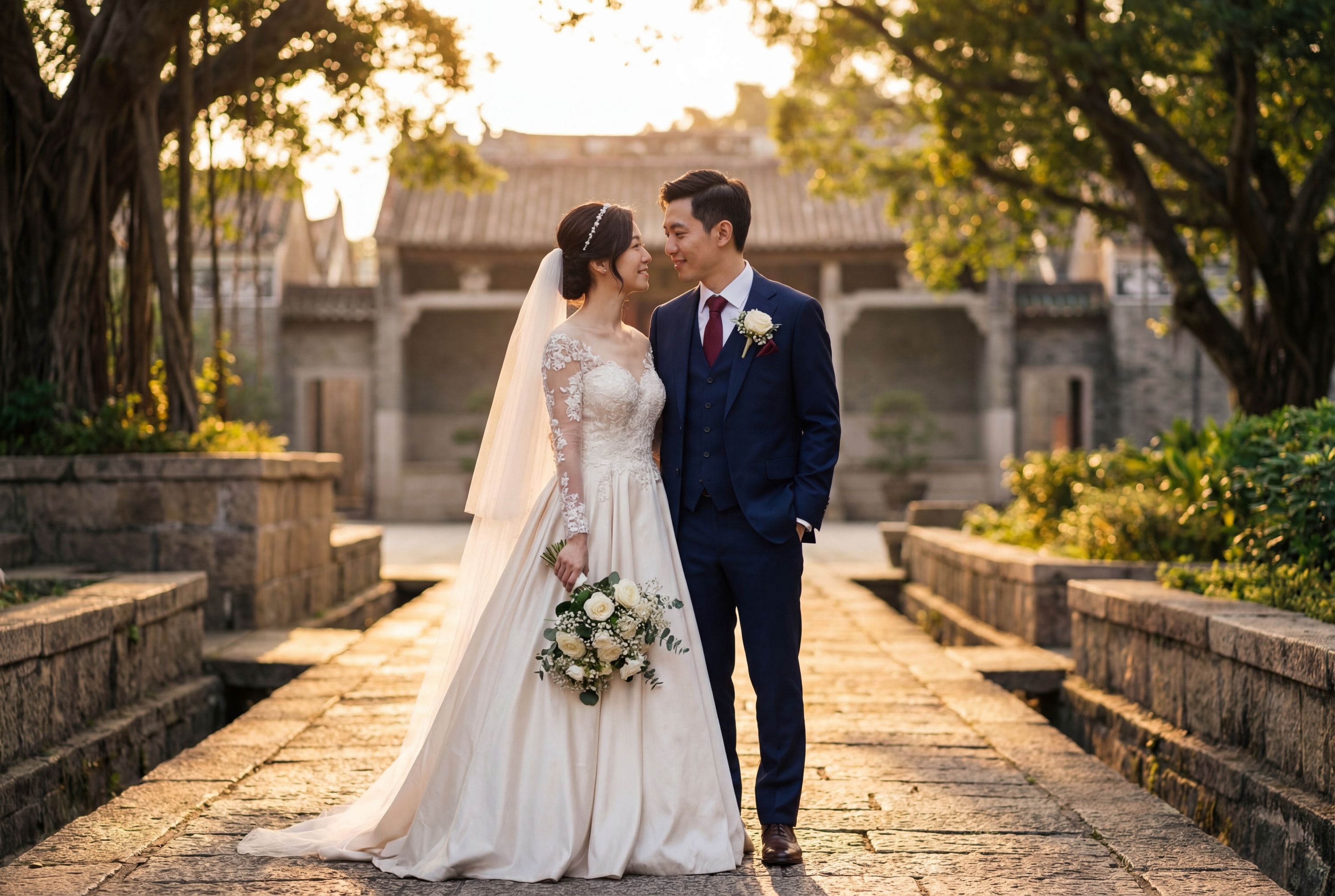 Hong Kong wedding photography — couple at Victoria Peak with skyline panorama