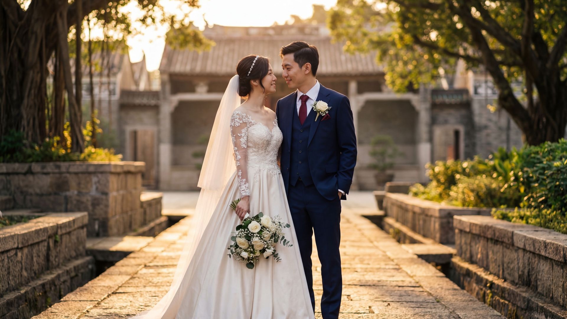 Hong Kong wedding photography — couple at Victoria Peak with skyline panorama